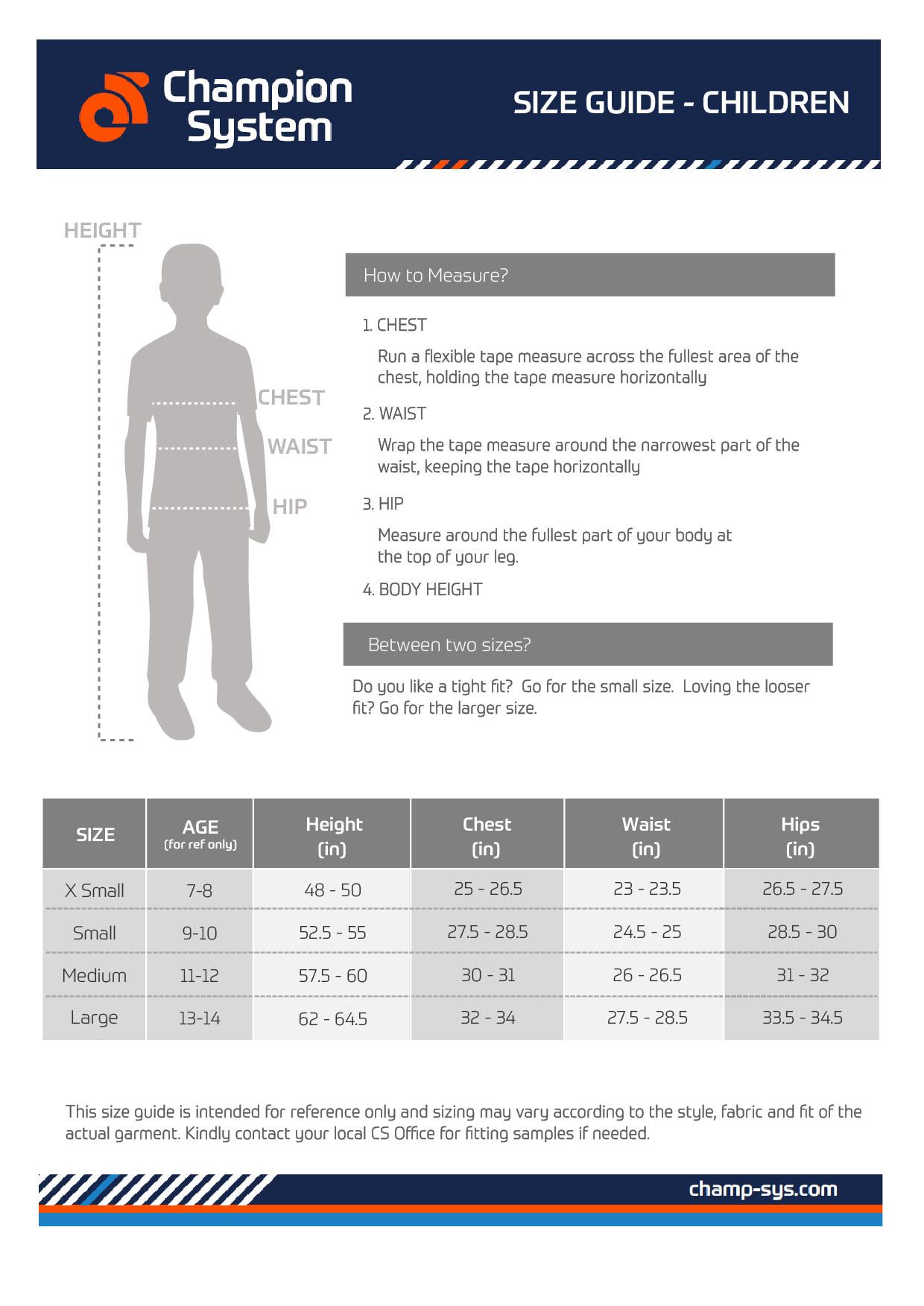 Champion System Size Chart